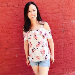 New Chiffon Floral Off Shoulder Top Shirt Summer